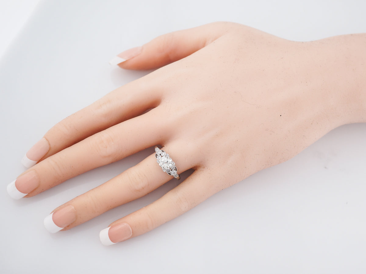 Antique Engagement Ring Art Deco .94 Old European Cut Diamond in Platinum