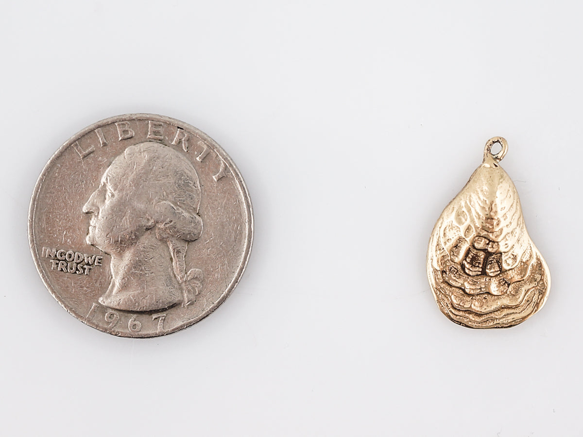 Vintage Pendant Charm Shell Mid-Century 14k Yellow Gold