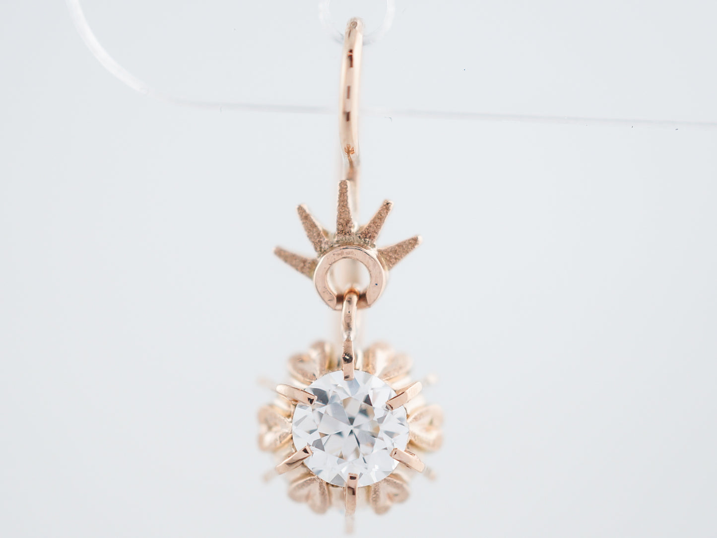 Antique Earrings Victorian .93 Old Mine Cut Diamonds in 14K Rose Gold