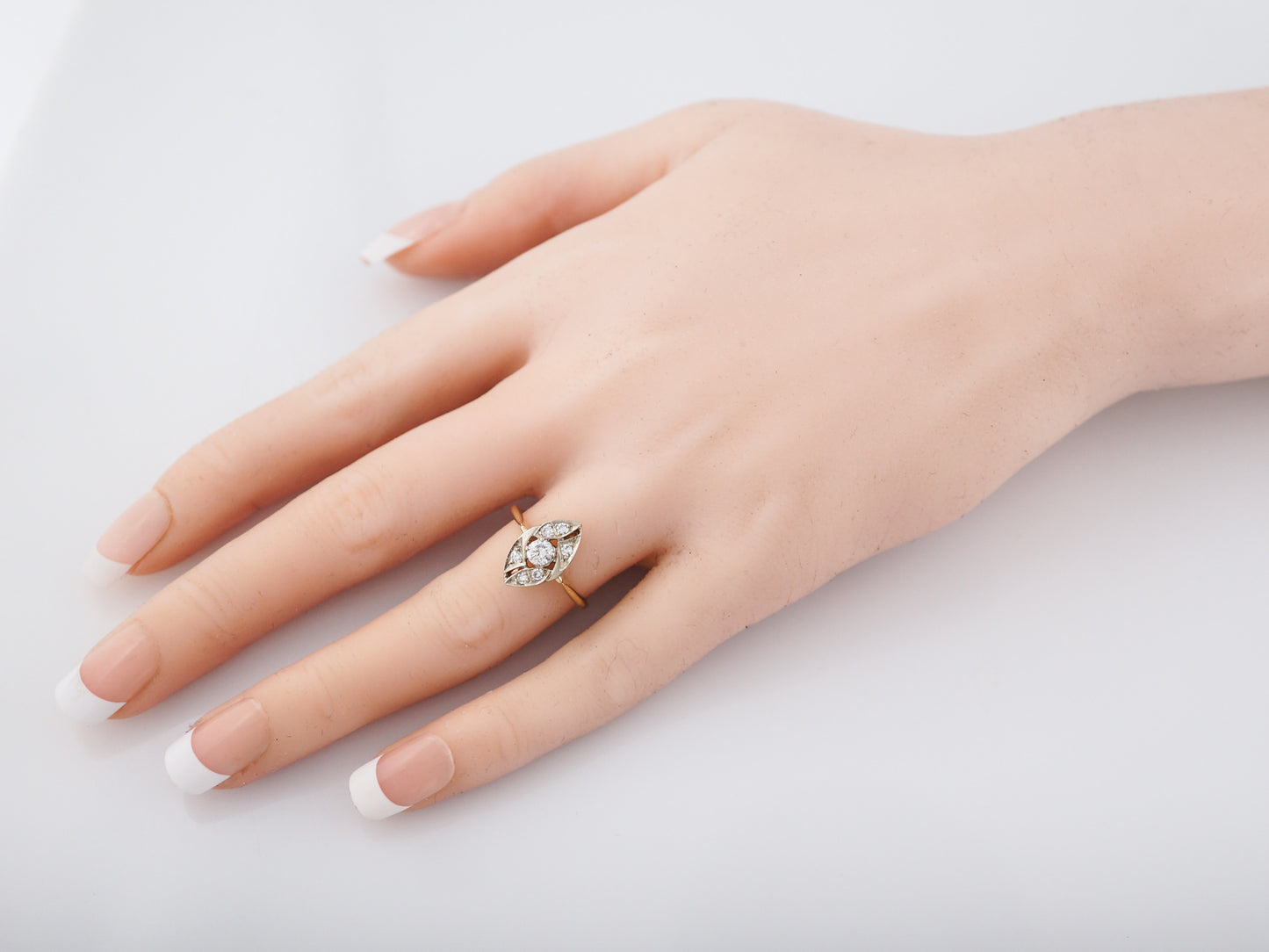 Vintage Right Hand Ring Mid-Century .43 Round Brilliant Cut Diamonds in 14K Yellow & White Gold
