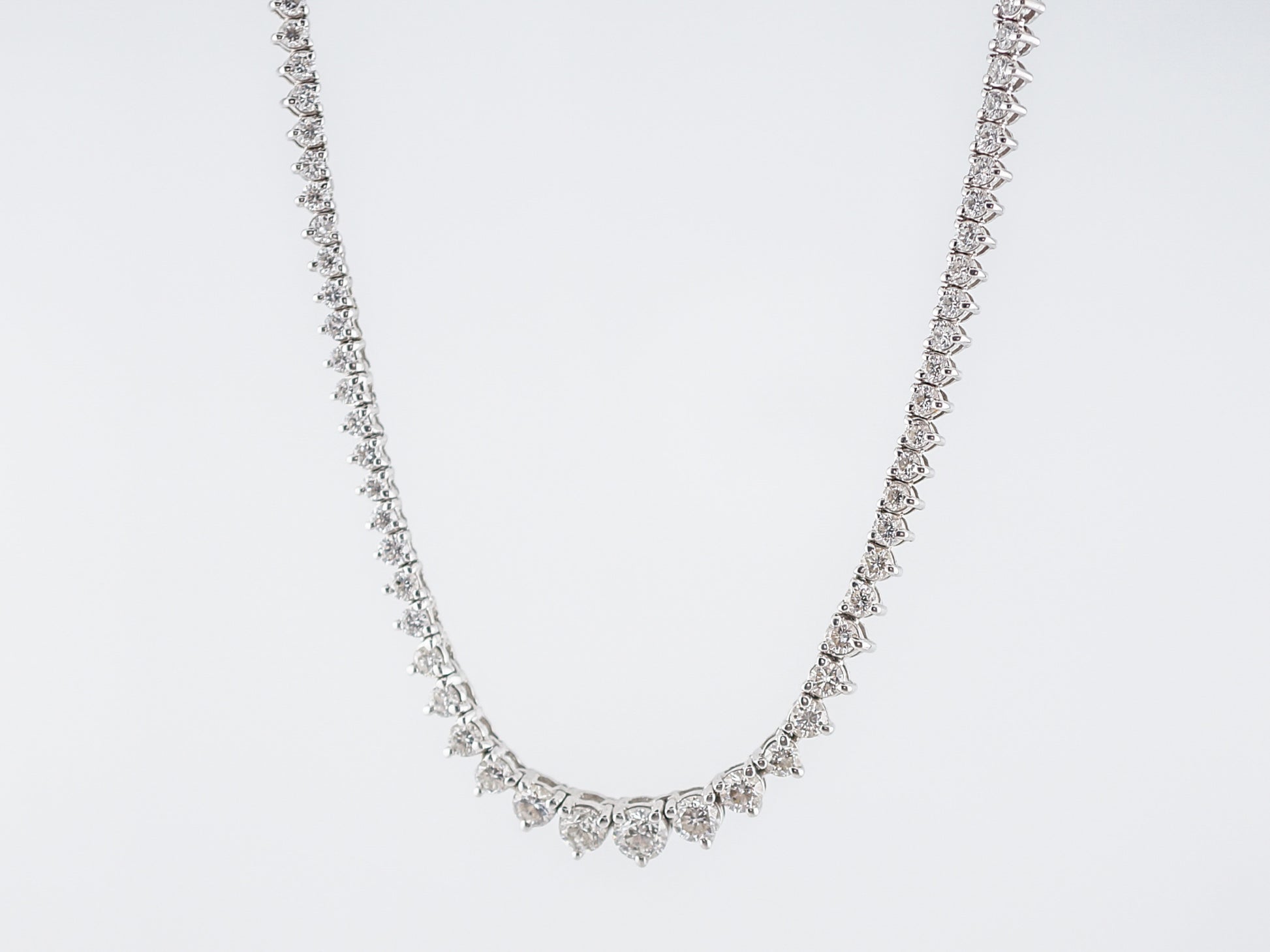 Graduated Diamond Eternity Necklace Modern 7.76 Round Brilliant Cut Diamonds in 14k White Gold