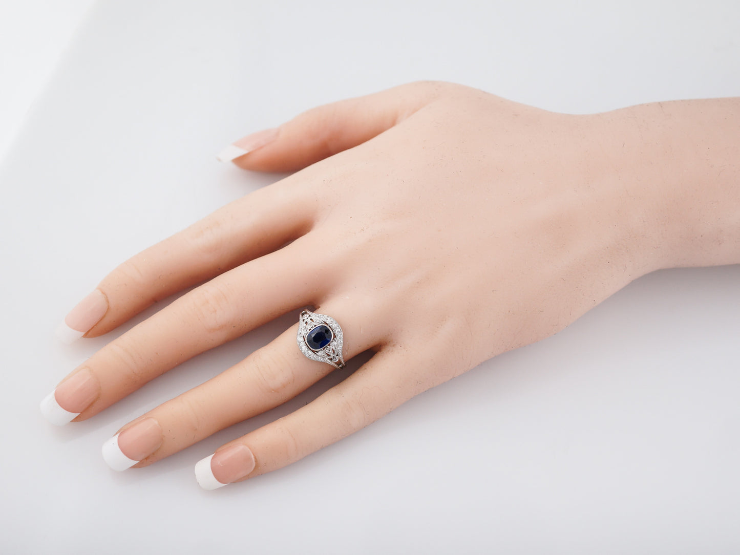 Antique Engagement Ring Art Deco .62 Cushion Cut Sapphire in Platinum