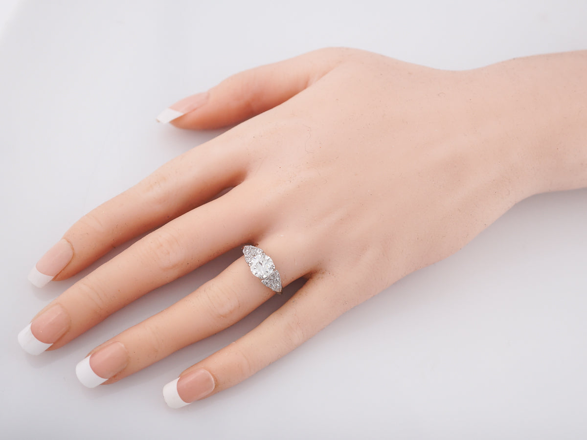 Antique Platinum Engagement Ring w/ 1.25 Carat European Diamond
