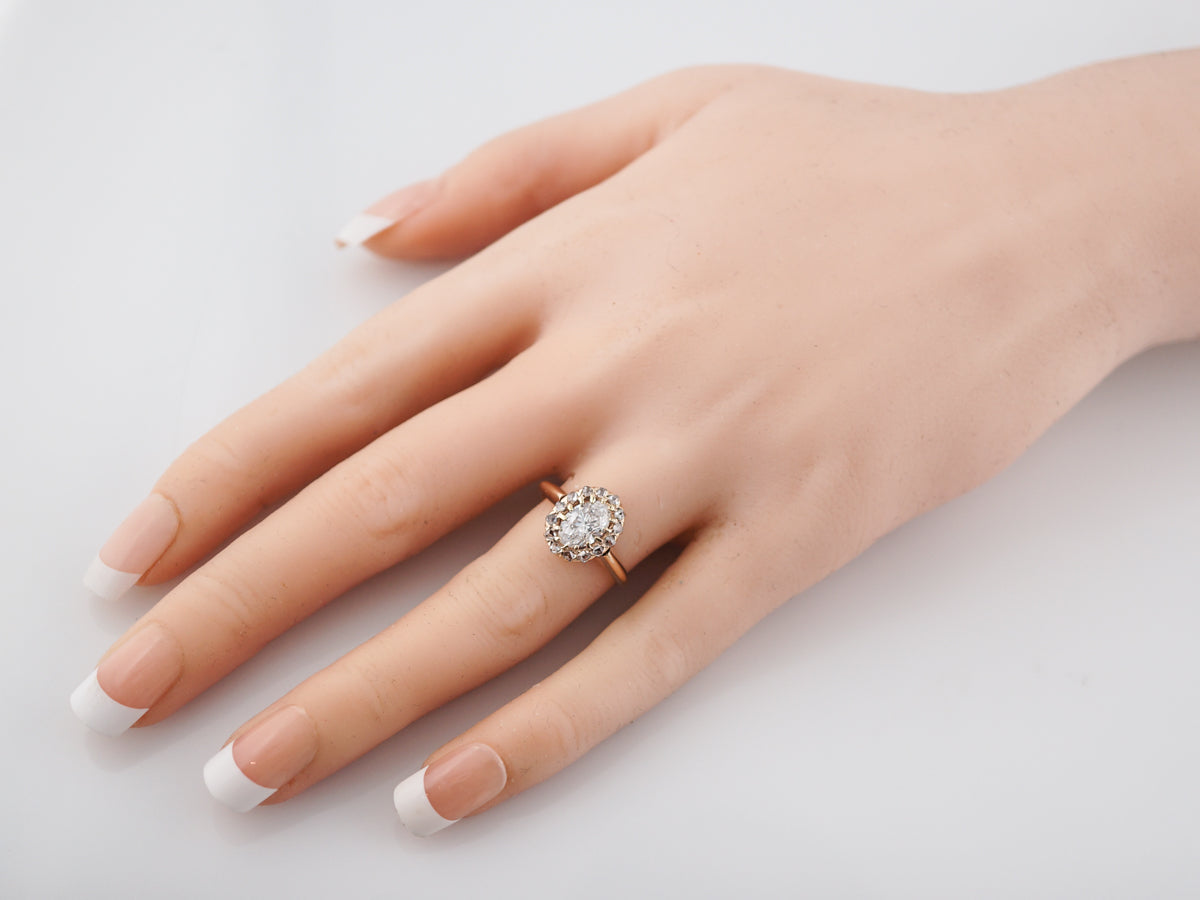 1 Carat Oval Cut Diamond Victorian Cluster Engagement Ring