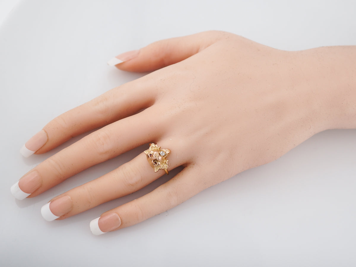 Antique Right Hand Ring Victorian .06 Old Mine Cut Diamond in 18K Yellow Gold