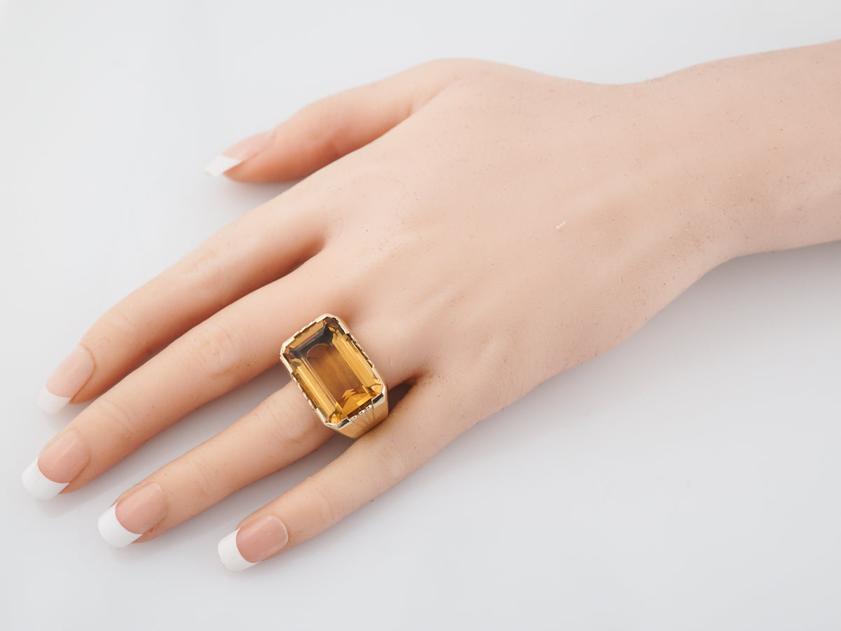 Vintage Cocktail Ring Mid-Century 18.77 Emerald Cut Citrine in 18K Yellow Gold
