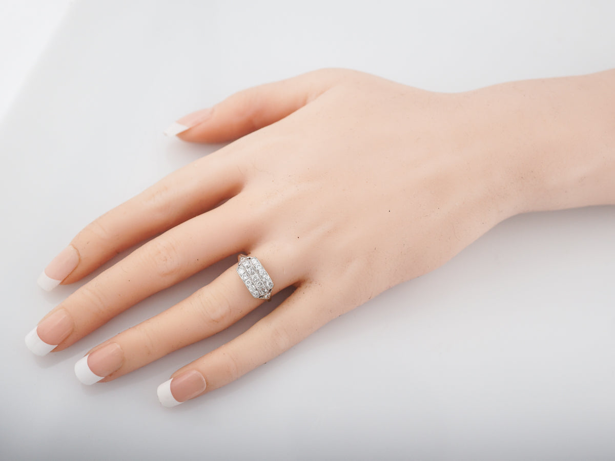 Antique Cocktail Ring Art Deco .76 Old European Cut Diamonds in 14k Yellow & White Gold