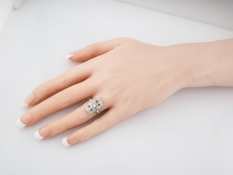 Antique Cocktail Ring Art Deco .32 Round Brilliant Cut Diamonds in 18k White Gold