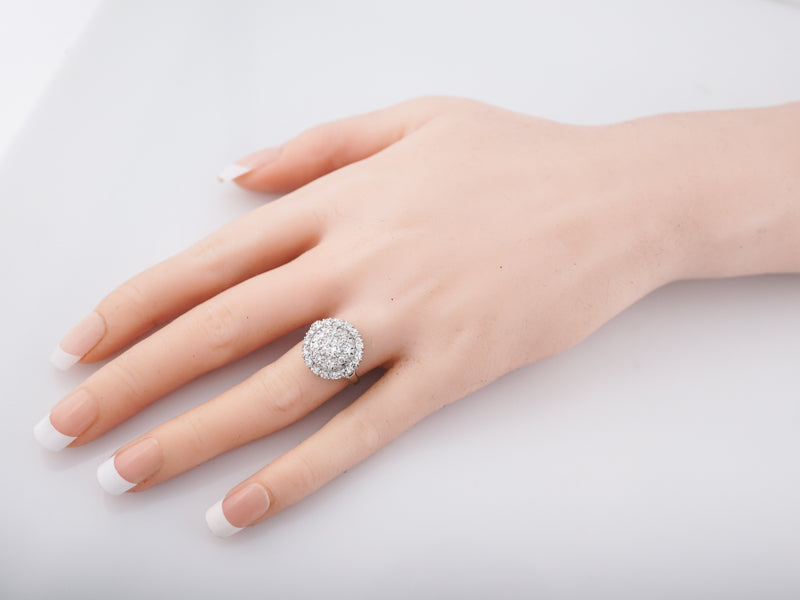 Vintage Cocktail Ring Mid-Century .97 Round Brilliant & Single Cut Diamonds in 14k White Gold