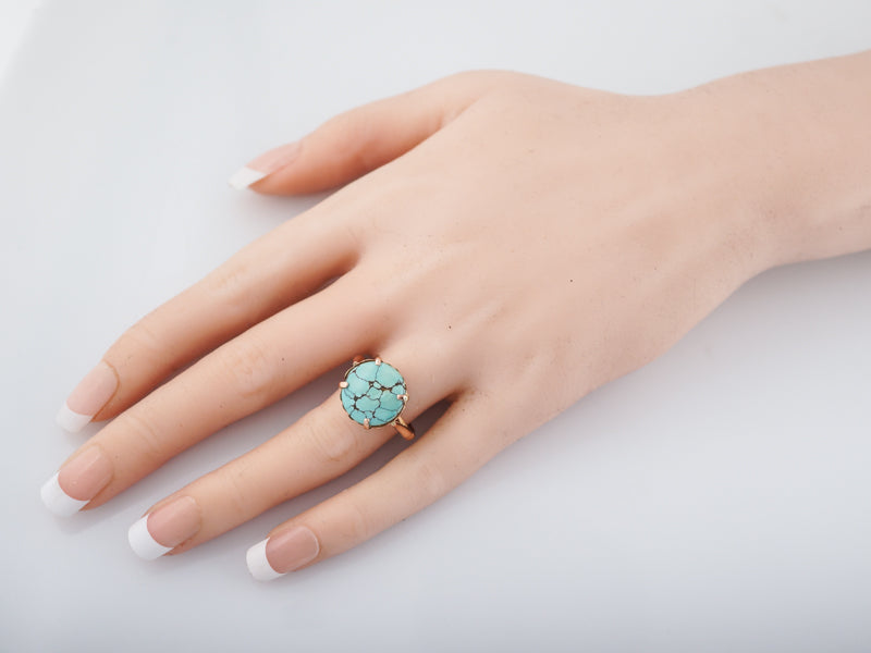 Vintage Cocktail Ring Mid-Century 3.85 Cabochon Cut Turquoise in 14k Rose Gold
