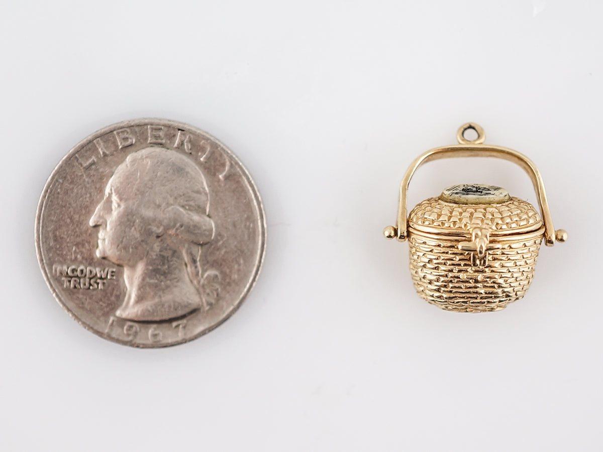 Antique Pendant Charm Basket Victorian 14k Yellow Gold