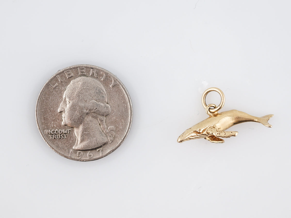 Vintage Pendant Charm Whale Mid-Century 14k Yellow Gold
