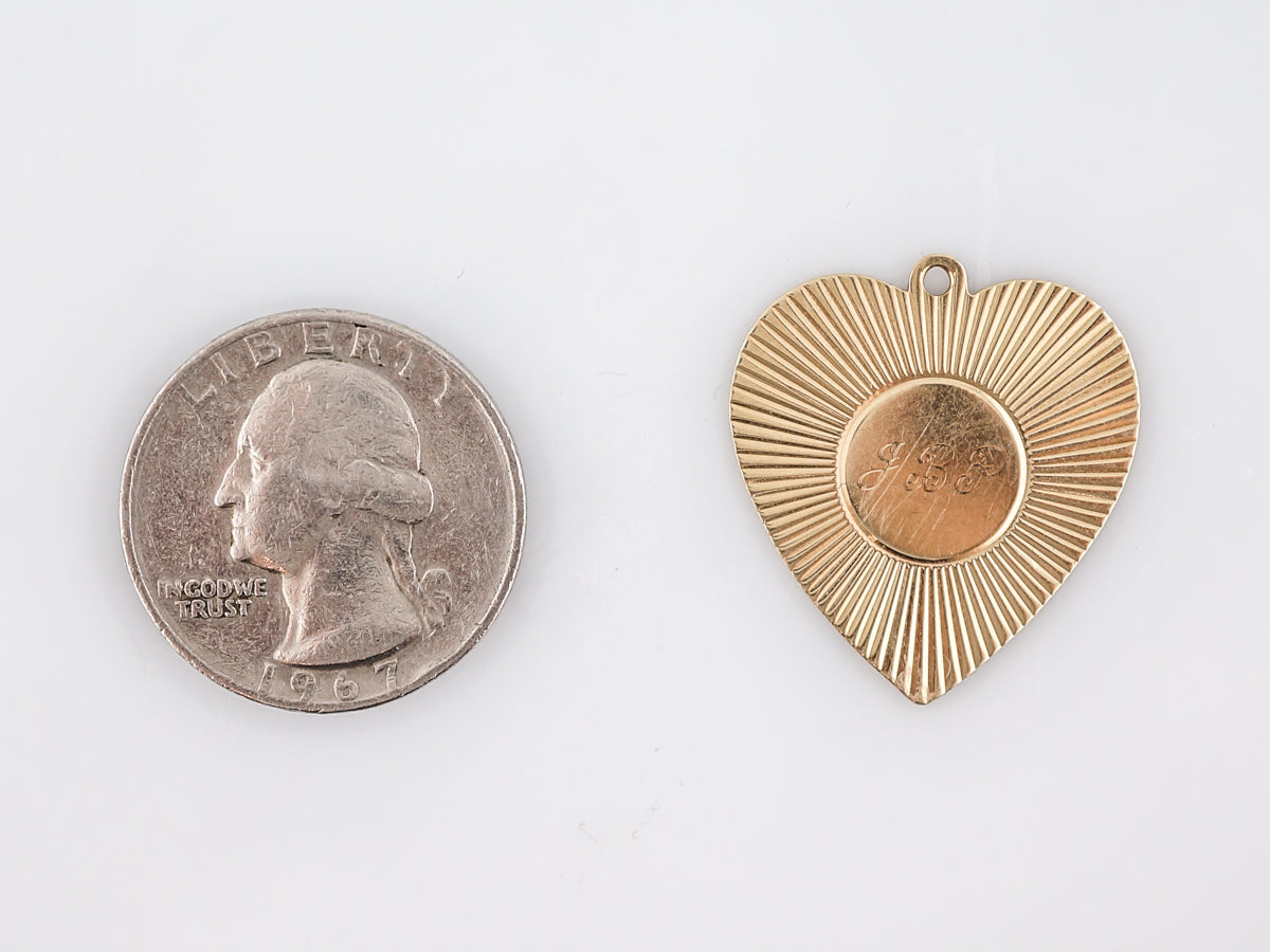 Vintage Pendant Charm Heart Mid-Century 14k Yellow Gold