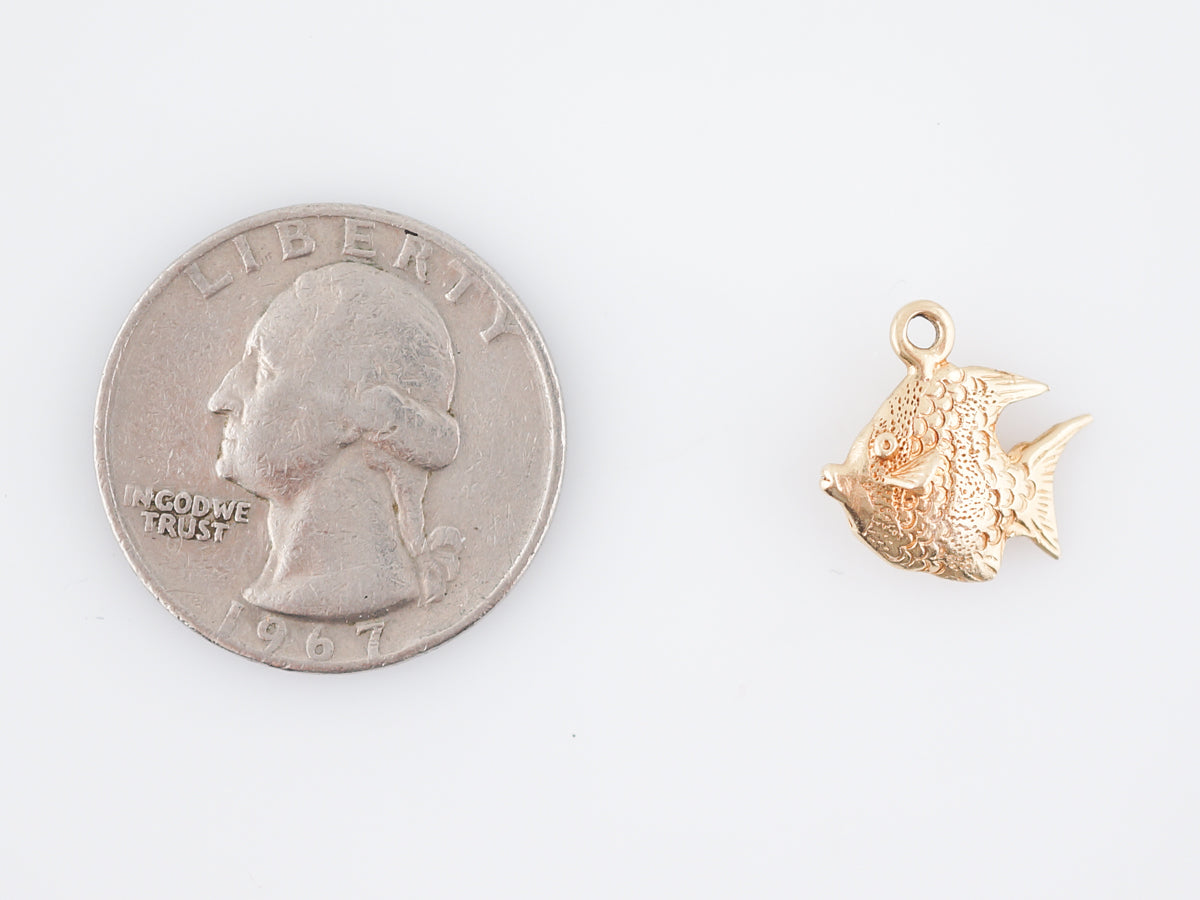 Vintage Pendant Charm Fish Mid-Century 14k Yellow Gold