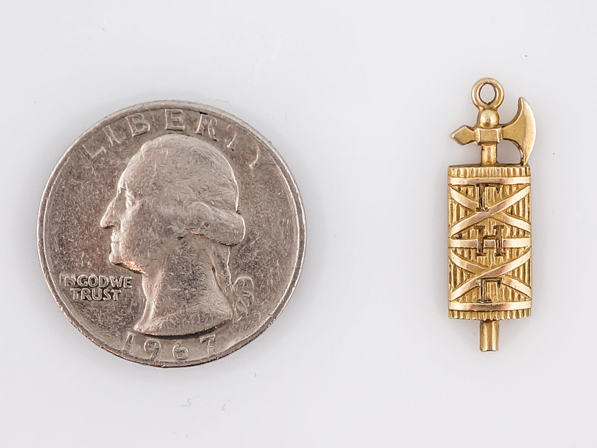 Vintage Pendant Charm Axe Mid-Century 14k Yellow Gold