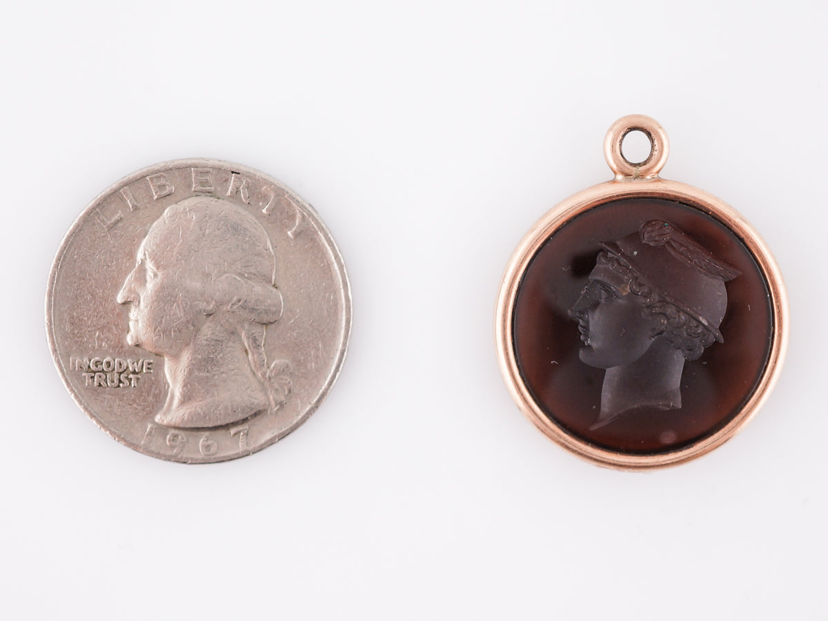 Antique Pendant Charm Victorian Carved Intaglio Agate in 14k Rose Gold