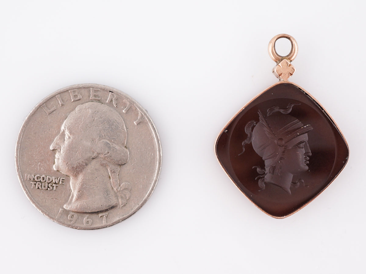 Antique Pendant Charm Victorian Carved Intaglio Agate in 14k Rose Gold