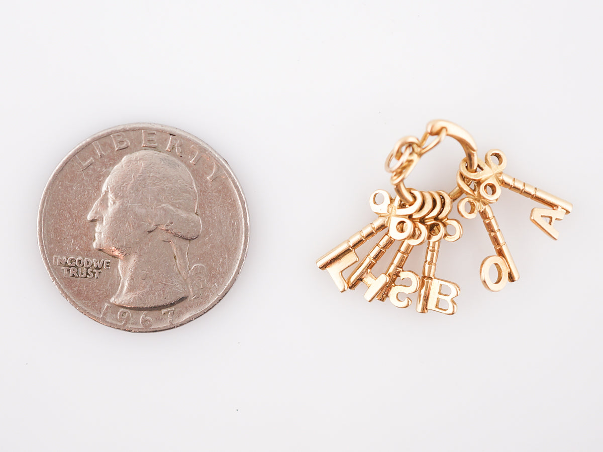 Vintage Pendant Charm Key Chain Mid-Century in 14k Yellow Gold