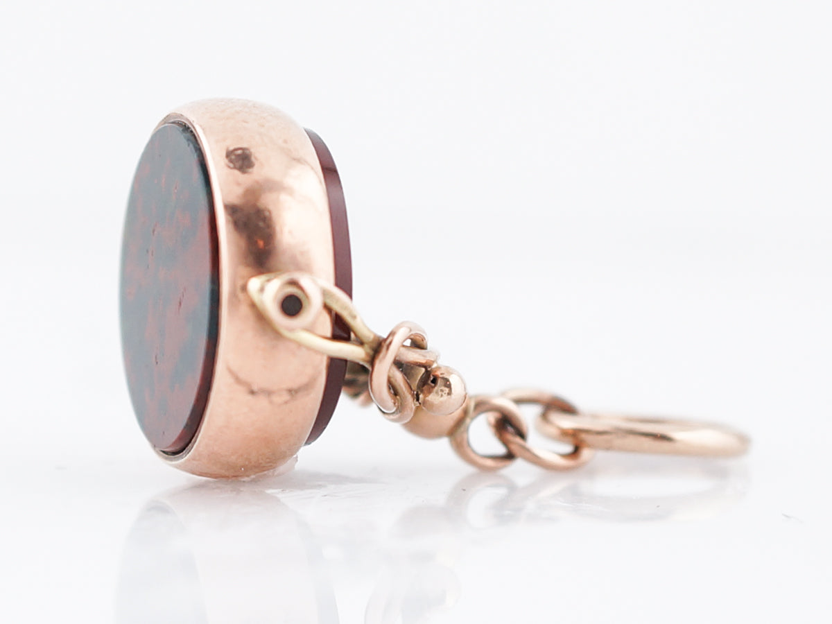 Antique Pendant Charm Victorian Blood Stone & Agate in 14k Rose Gold