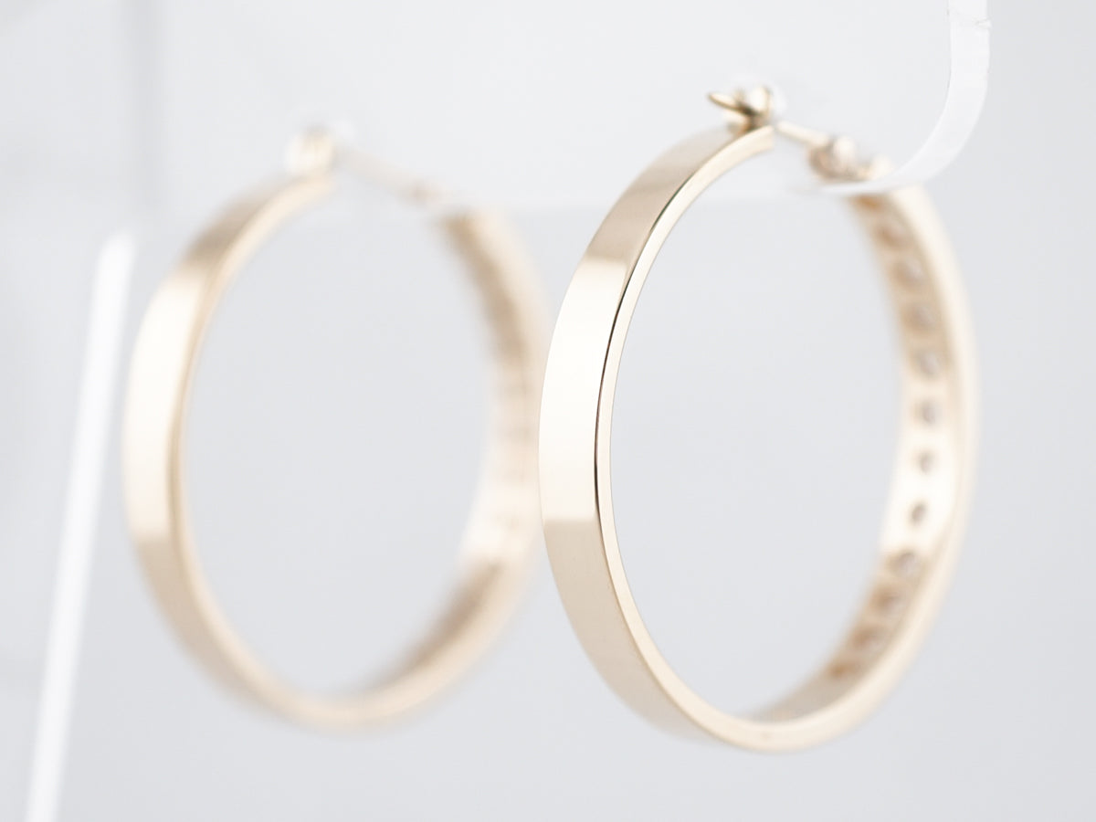 Hoop Earrings Modern 2.5 Round Brilliant Cut Diamonds in 14k Yellow Gold