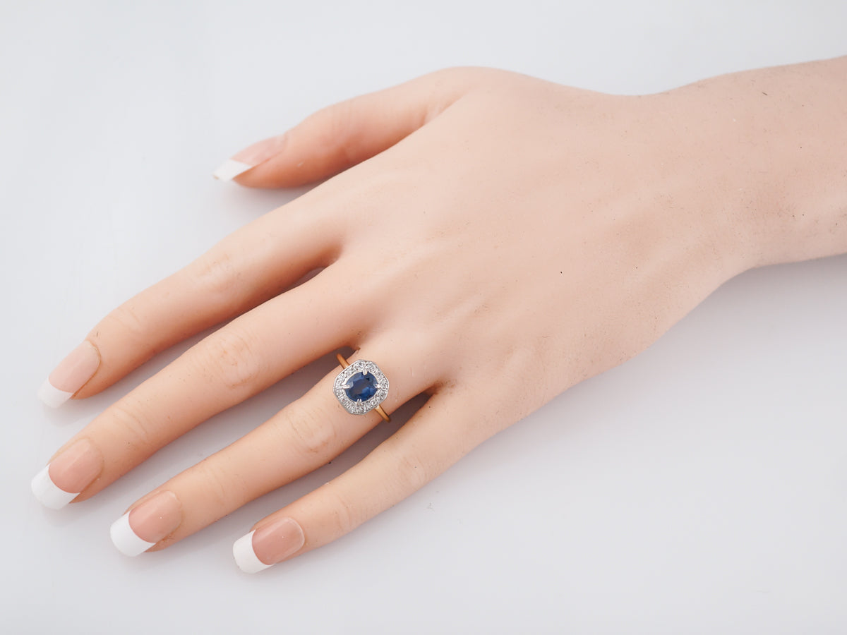 Oval Cut Sapphire Victorian Halo Ring in 14k