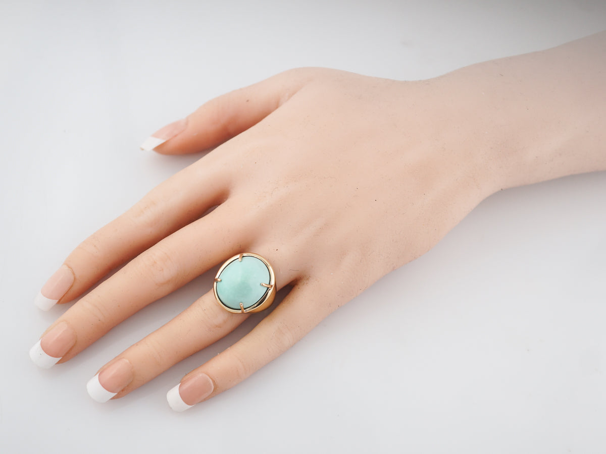 Vintage Right Hand Ring Mid Century 21.94 Cabochon Cut Turquoise in 14k Yellow Gold