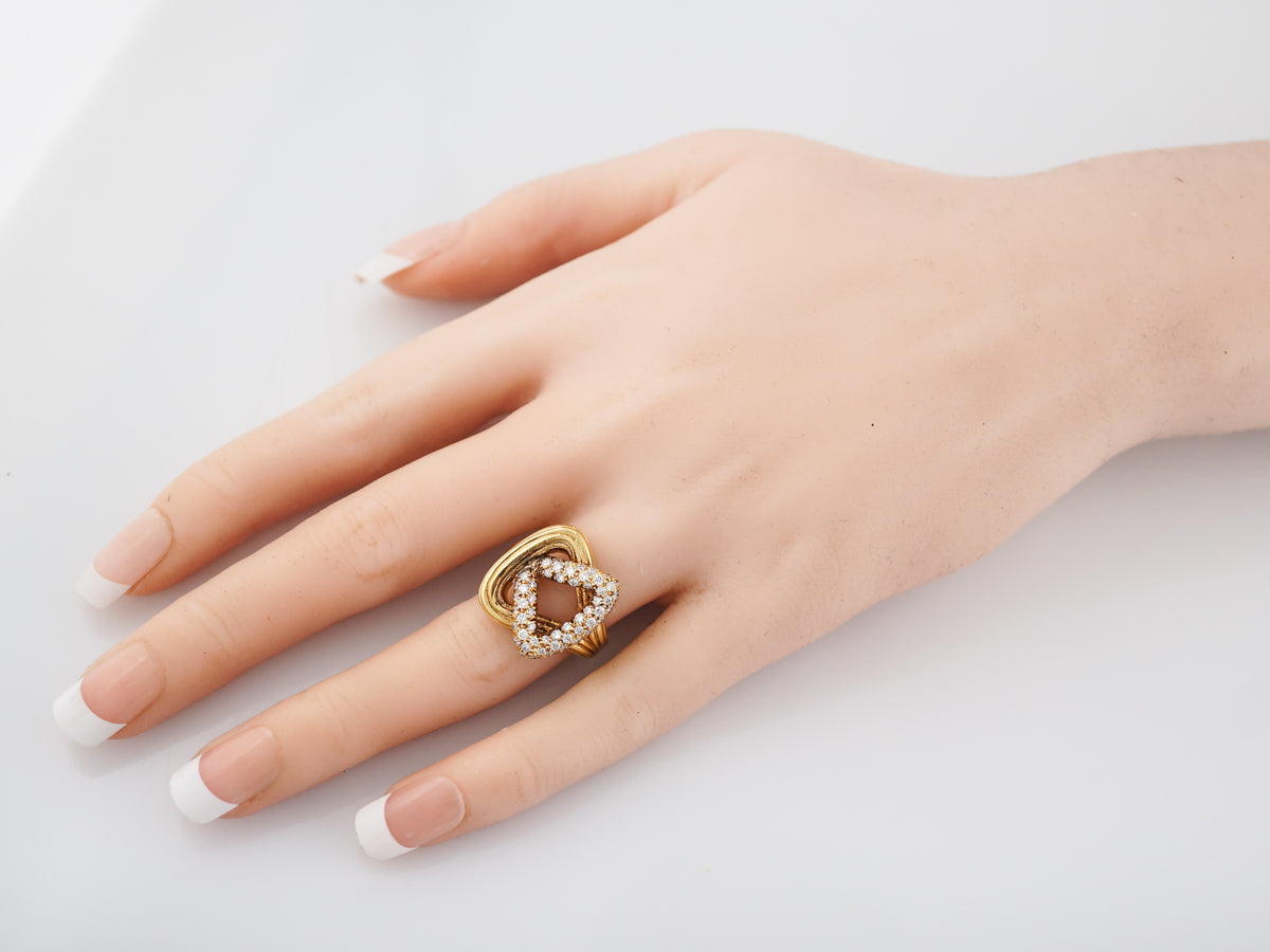 Vintage Right Hand Ring Mid Century .81 Round Brilliant Cut Diamonds in 18k Yellow Gold