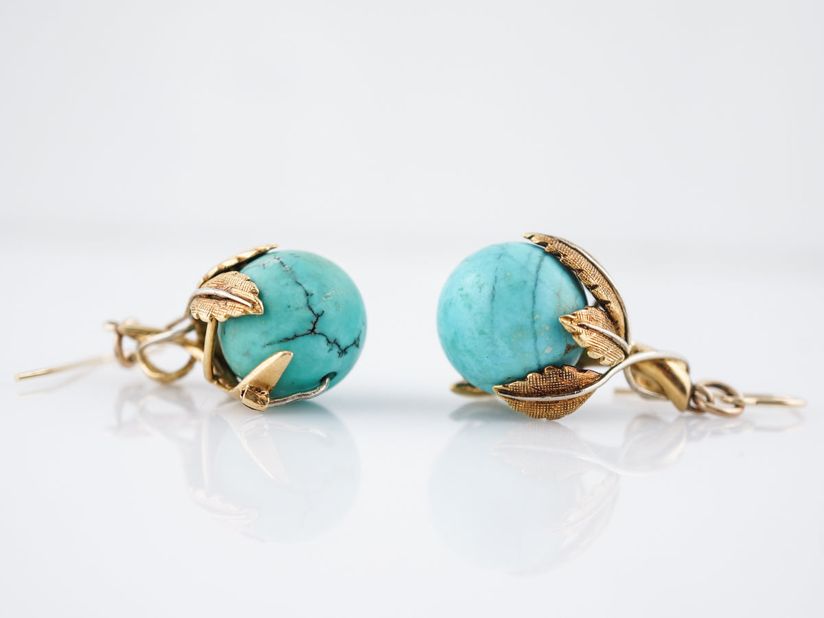 Antique Earrings Victorian Turquoise in 14k Yellow Gold