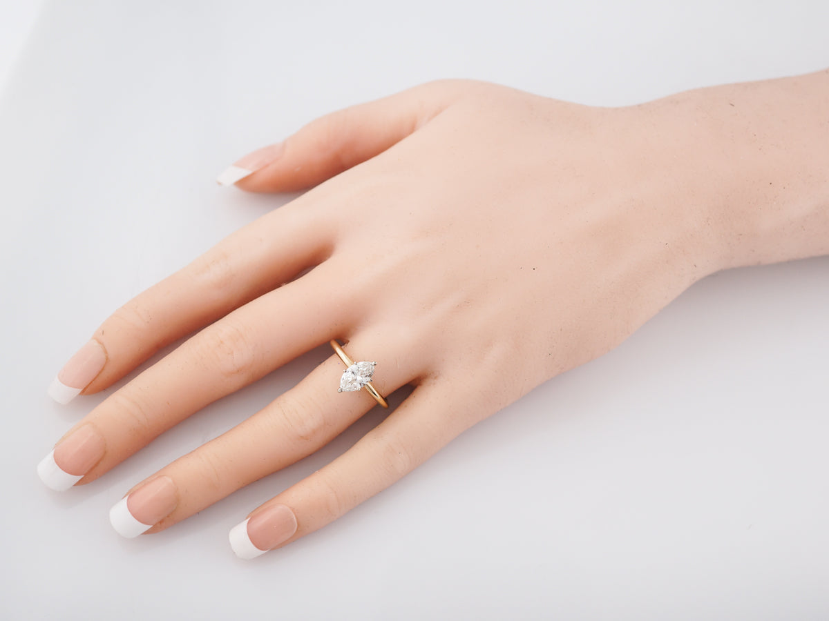 Engagement Ring Modern .82 Marquise Cut Diamond in 14k Yellow Gold