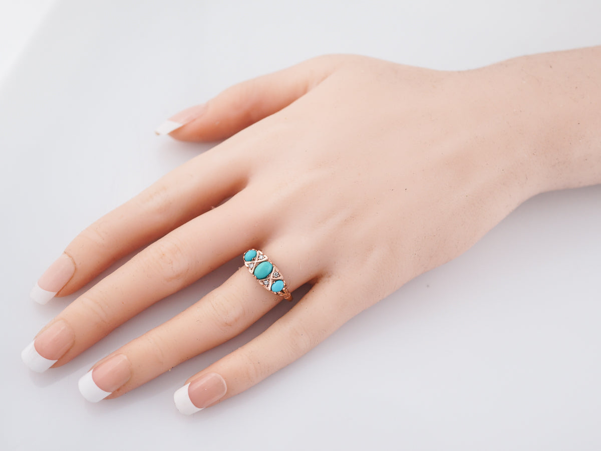 Modern Right Hand Ring .68 Cabochon Cut Turquoise in 14k Rose Gold