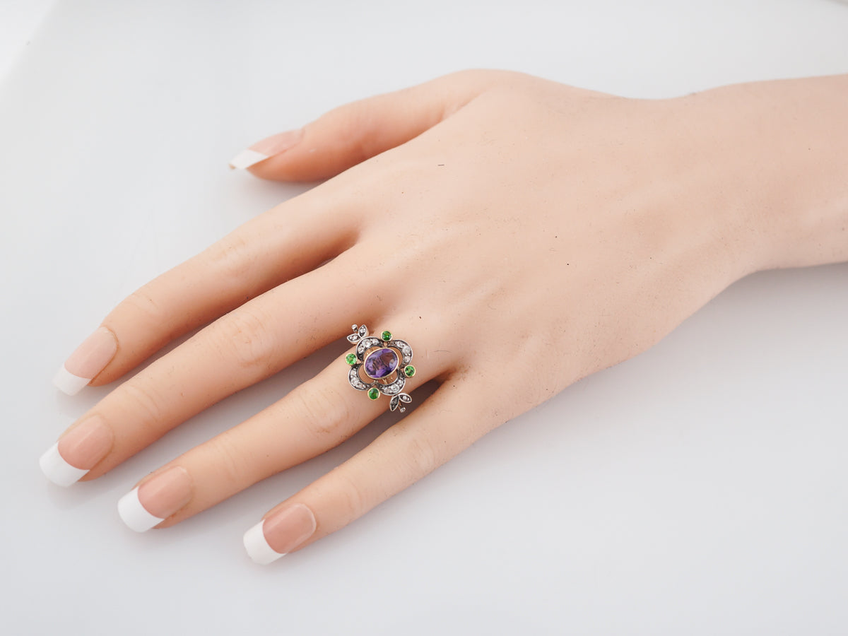 Antique Right Hand Ring Victorian 1.00 Oval Cut Amethyst in 18k Yellow Gold