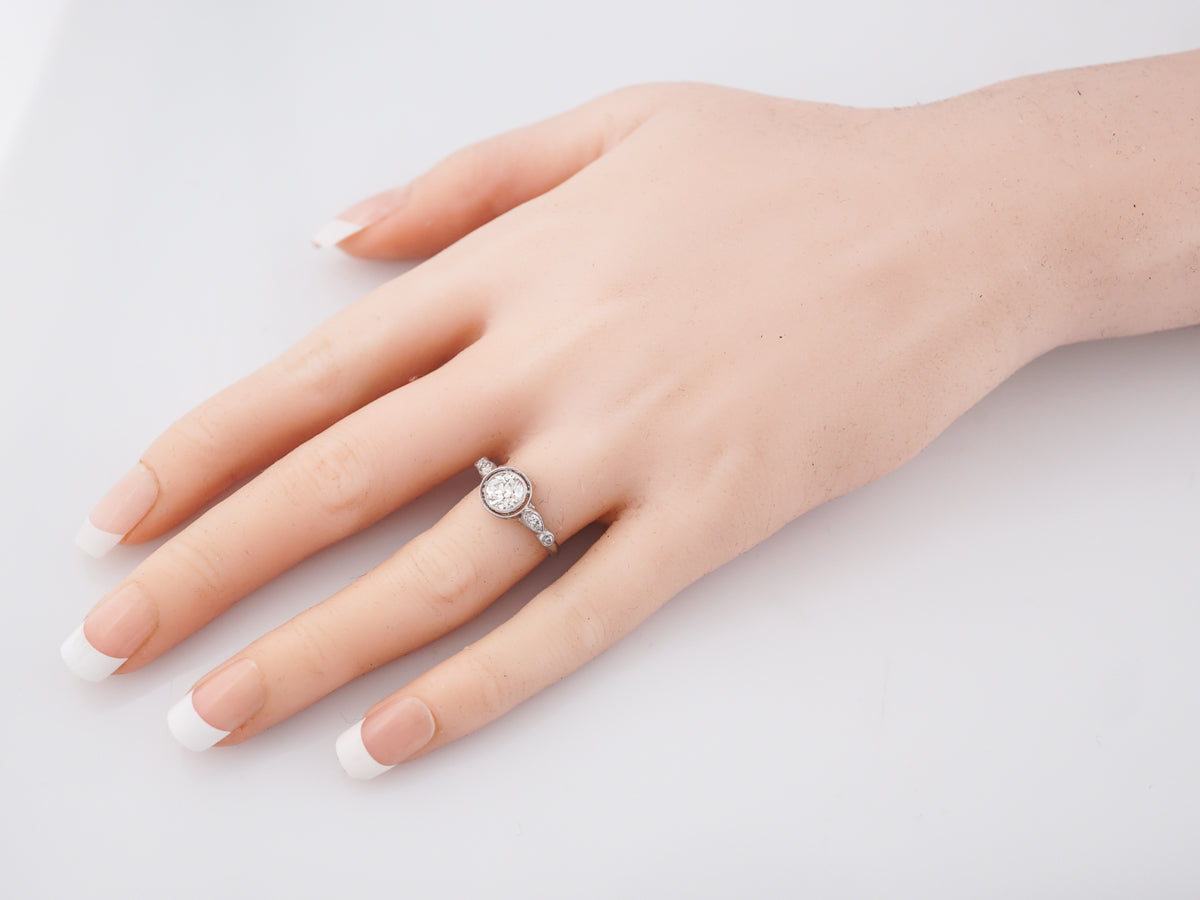 Antique Engagement Ring Art Deco .83 Old European Cut Diamond in Platinum