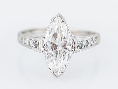 Antique Engagement Ring Art Deco GIA 1.55 Marquise Cut Diamond in Platinum