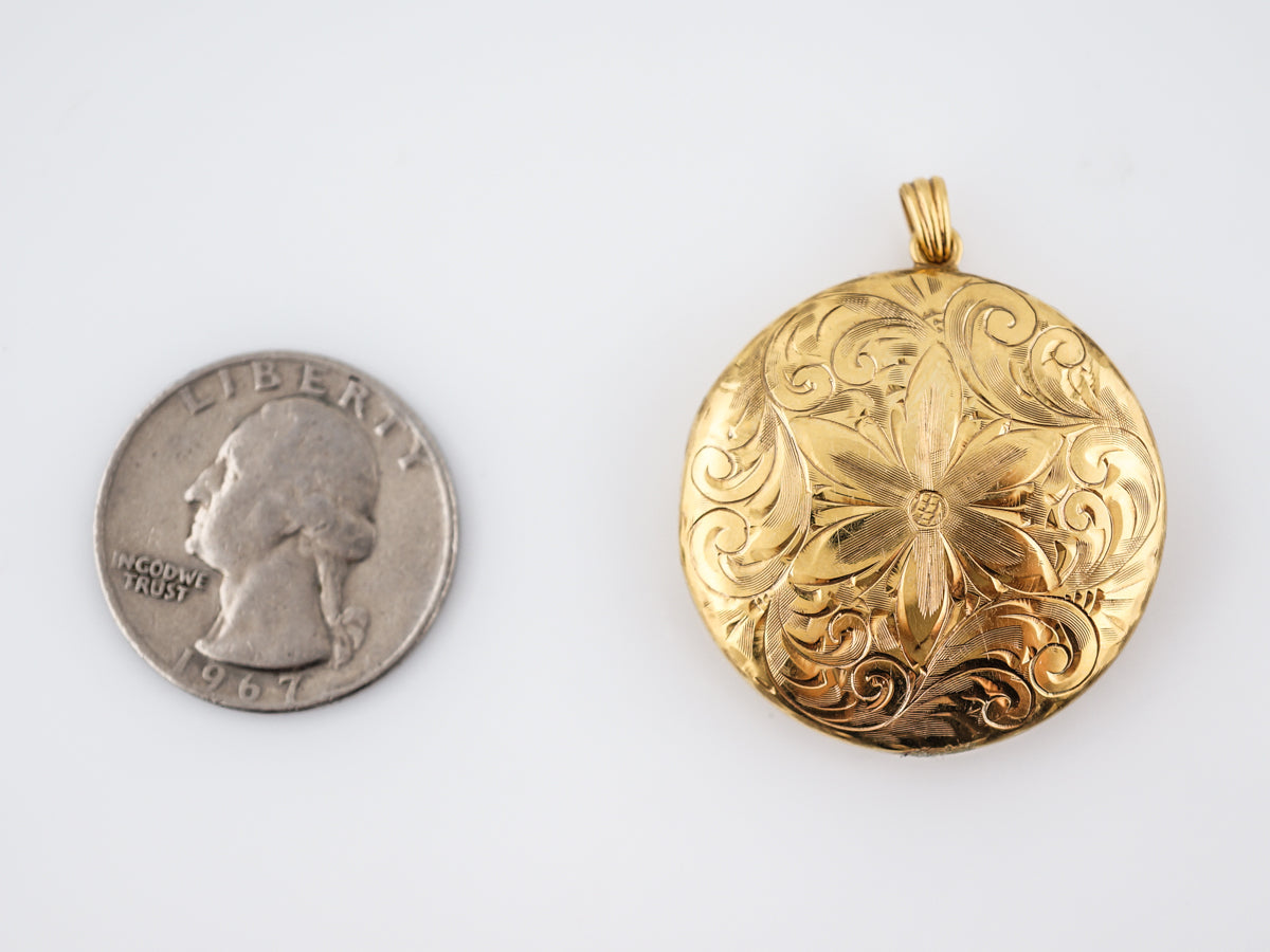 Antique Pendant Charm Engraved Locket Victorian in 14k Yellow Gold