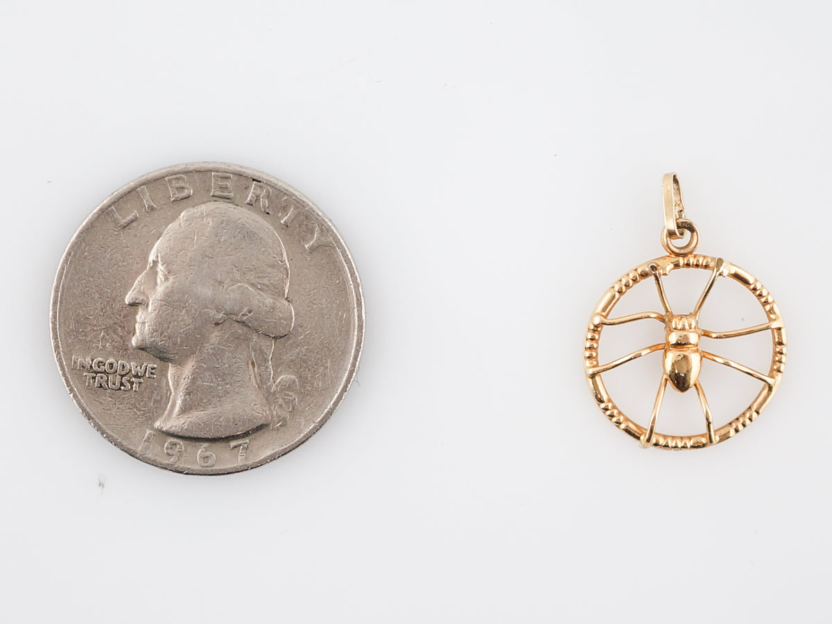 Vintage Pendant Charm Spider Mid-Century in 14k Yellow Gold