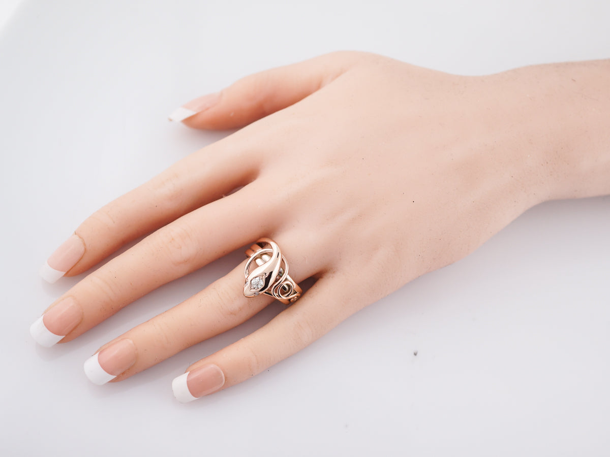 Antique Right Hand Ring Victorian .20 Old Mine Cut Diamond in 12k Rose Gold