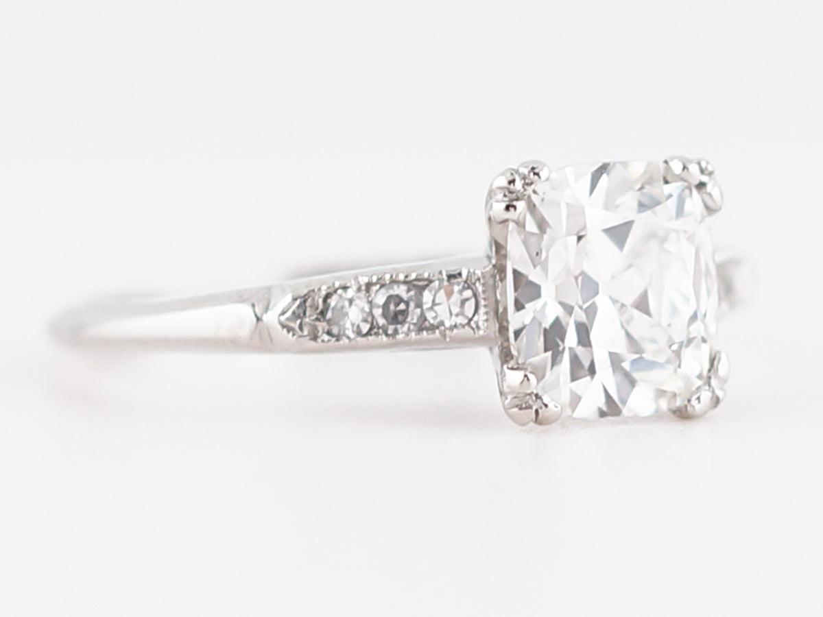 Antique Engagement Ring Art Deco GIA 1.14 Cushion Cut Diamond in Platinum