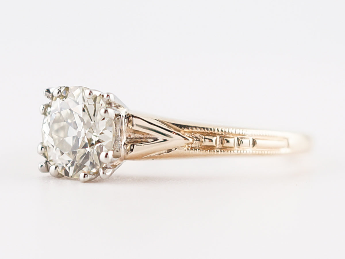 Vintage Engagement Ring Retro .92 Old European Cut Diamond in 14k Yellow & White Gold