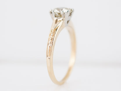 Vintage Engagement Ring Retro .92 Old European Cut Diamond in 14k Yellow & White Gold