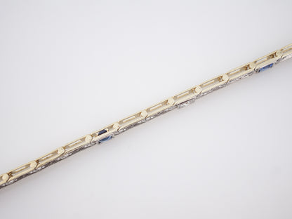 Antique Bracelet Deco .50 Square Cut Synthetic Sapphire in Platinum & 14k Yellow Gold
