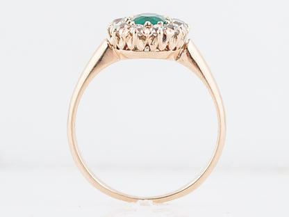 Antique Right Hand Ring Victorian .75 Cushion Cut Emerald in 14k Yellow Gold
