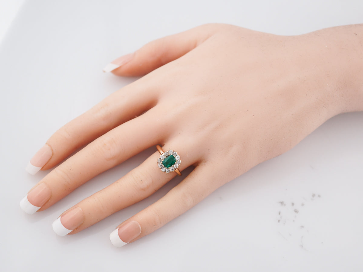 Antique Right Hand Ring Victorian .75 Cushion Cut Emerald in 14k Yellow Gold