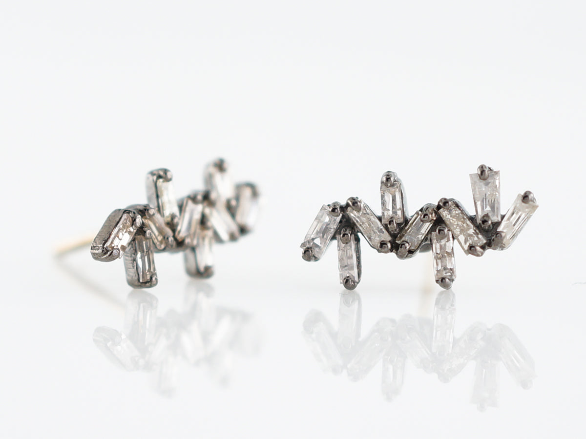 Earrings Modern .90 Tapered Baguette Cut Diamonds in Sterling Silver