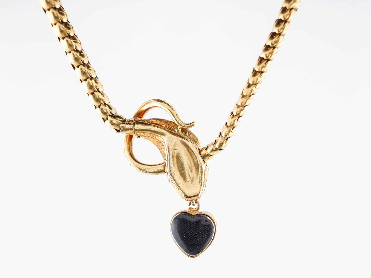 Antique Snake Necklace Victorian .06 Rose Cut Diamonds & Turquoise in 18k Yellow Gold