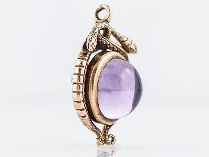 Antique Pendant Snake Charm Victorian 7.60 Cabochon Cut Amethyst in 18k Yellow Gold