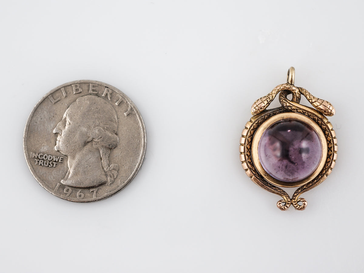 Antique Pendant Snake Charm Victorian 7.60 Cabochon Cut Amethyst in 18k Yellow Gold