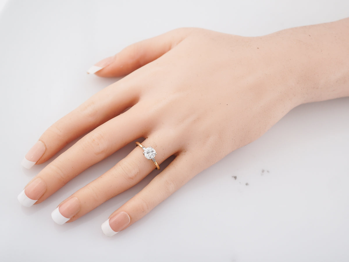 Vintage Engagement Ring Retro .87 Round Brilliant Cut Diamond in 14k Yellow Gold & Platinum