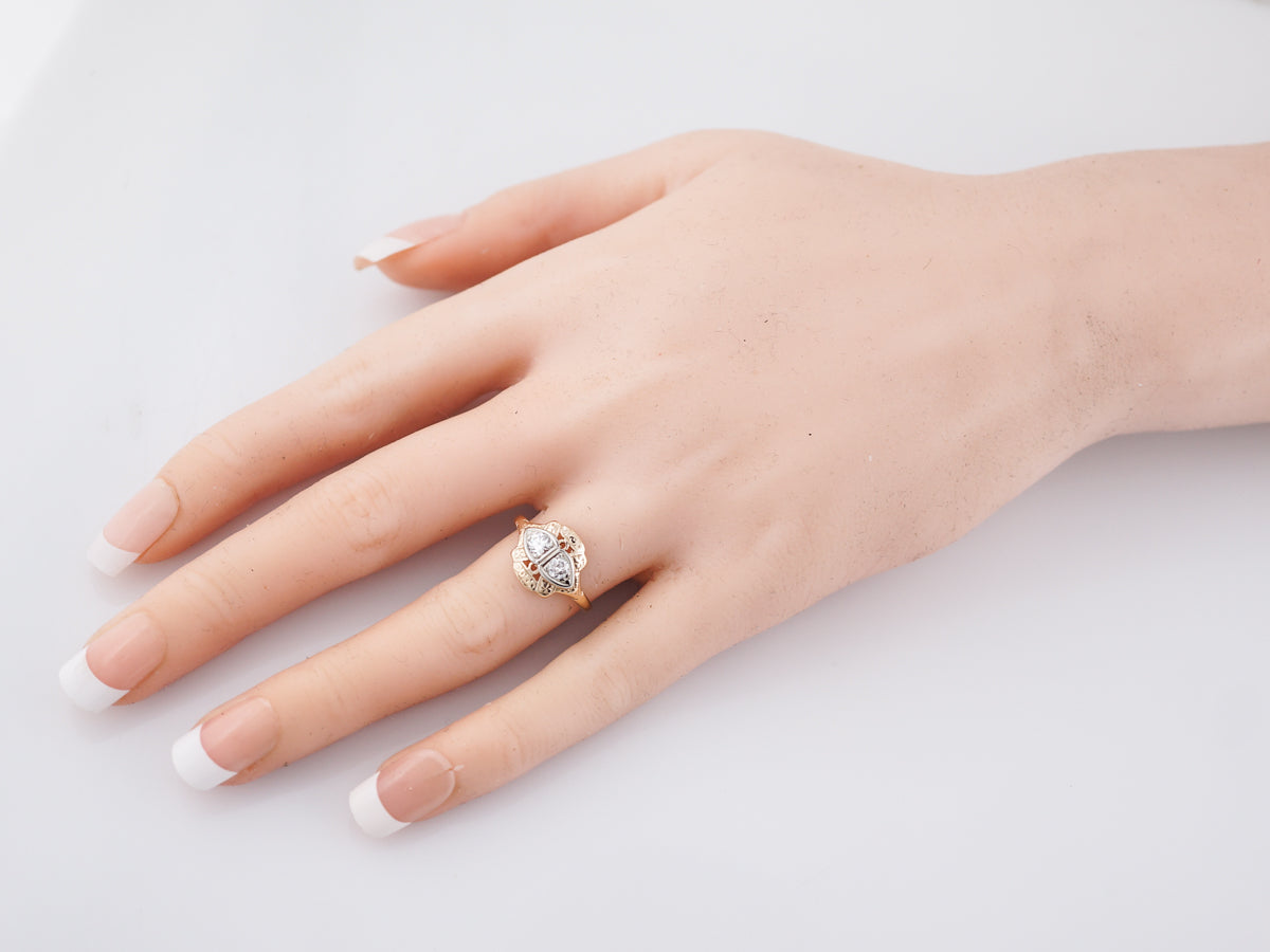 Antique Right Hand Ring Victorian .32 Old European Cut Diamonds in 14k White & Yellow Gold