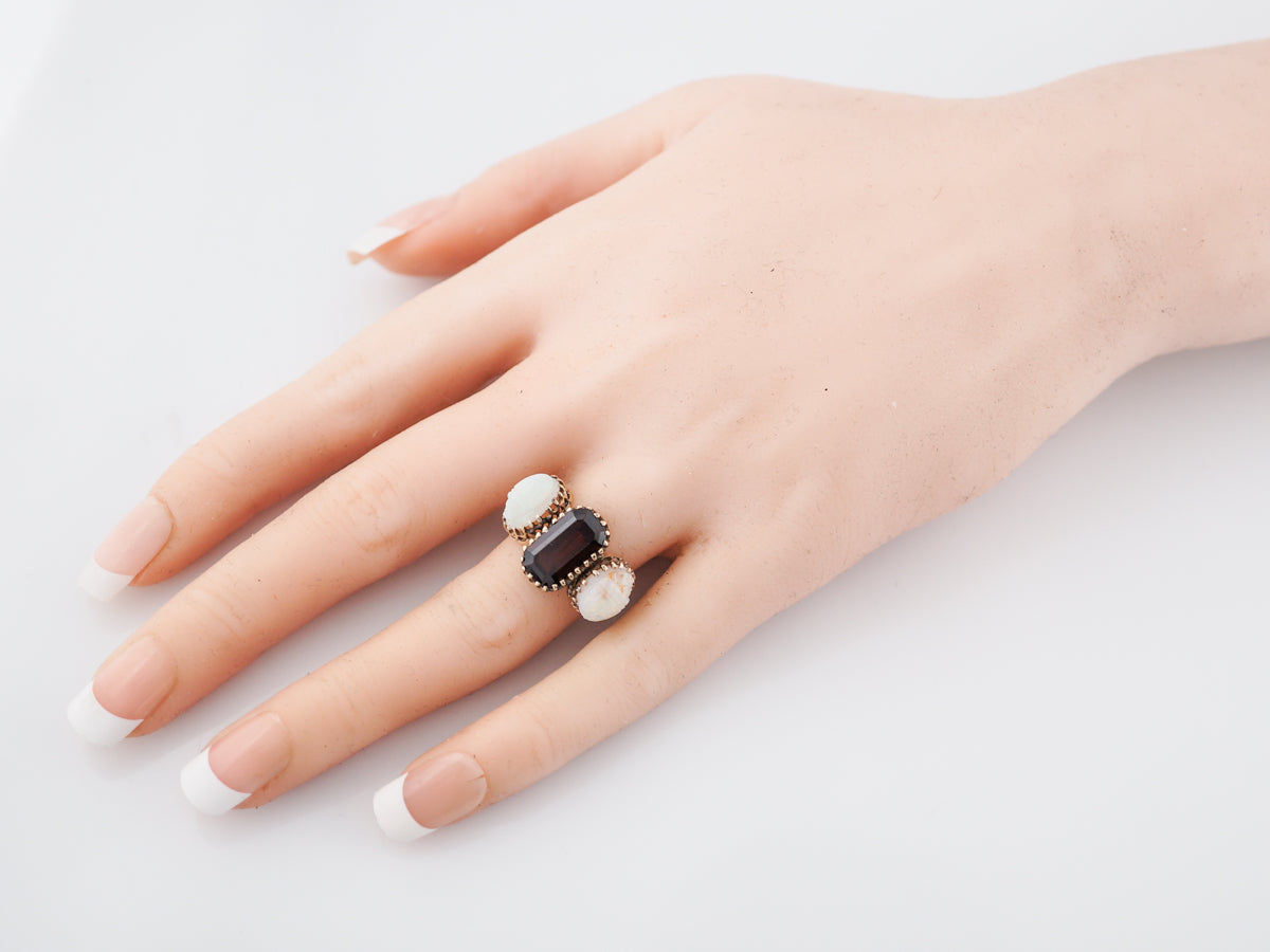 Antique Right Hand Ring Victorian 3.65 Emerald Cut Garnet in 18k Yellow Gold