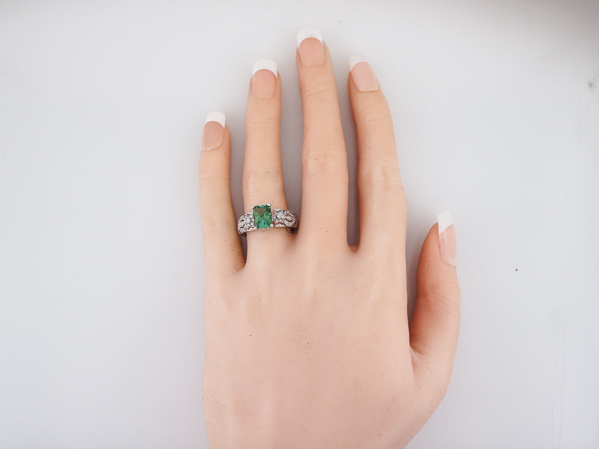 Modern Right Hand Ring 1.59 Emerald Cut Green Tourmaline in 18k White Gold